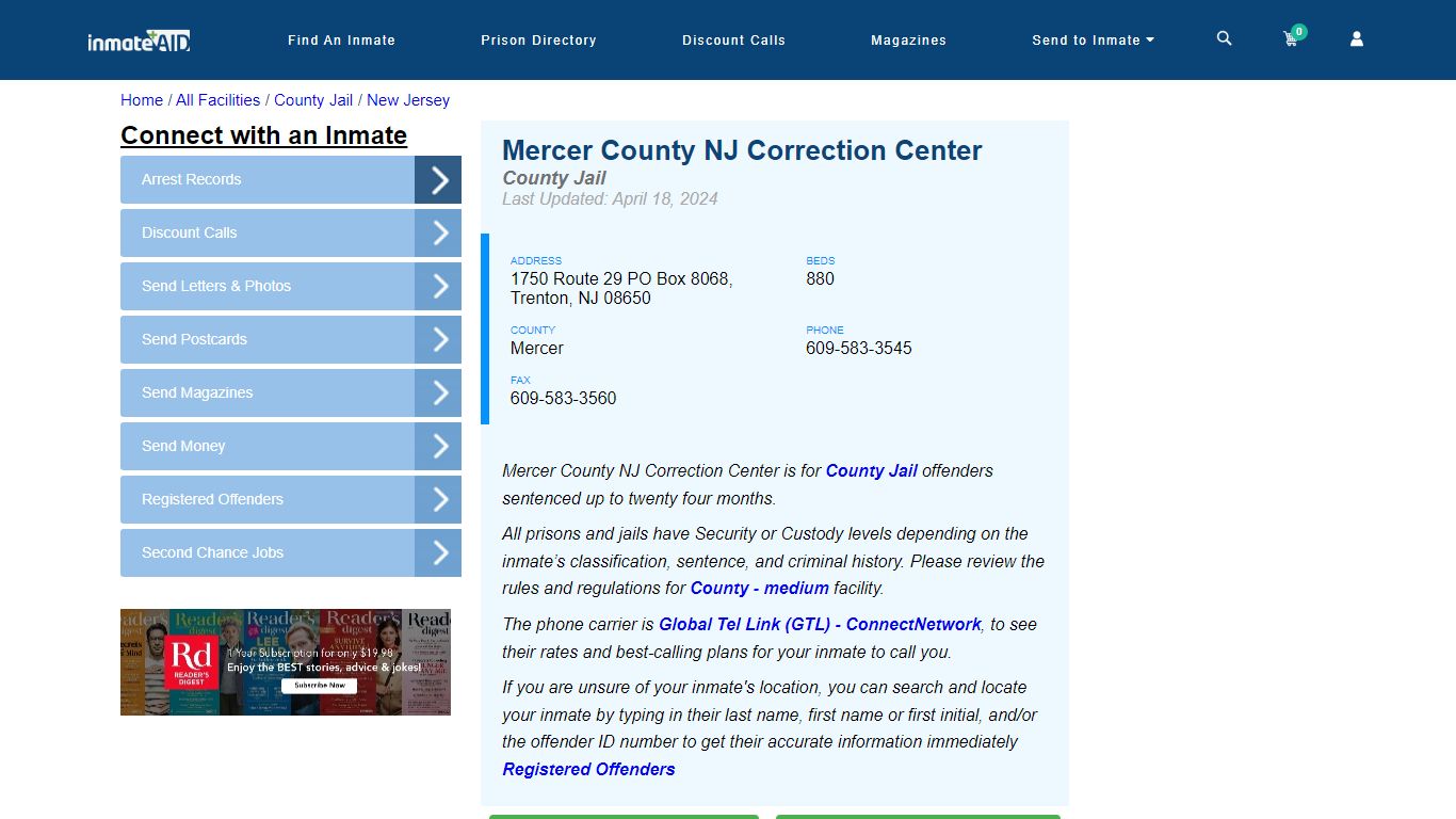 Mercer County NJ Correction Center - Inmate Locator